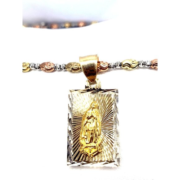 14k Gold  Two Tone Virgen De Guadalupe, Our Lady of Guadalupe Square Medal Penda - Picture 5 of 14